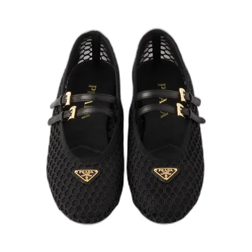 Triangle-Logo Mesh Ballet Flats