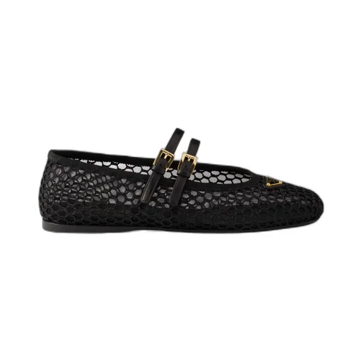 Triangle-Logo Mesh Ballet Flats