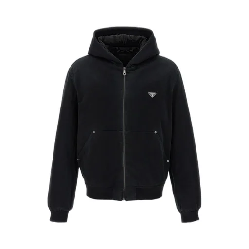 Logo Plaque Zipped Hooded Jacket