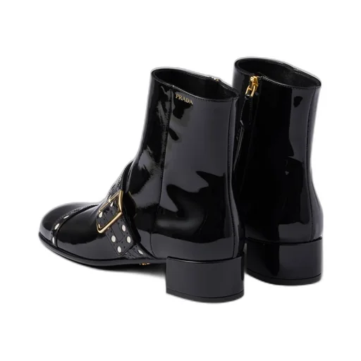 Square-Toe Patent-Finish Boots
