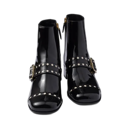 Square-Toe Patent-Finish Boots