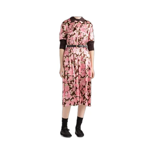 Embroidered Satin Midi-Dress