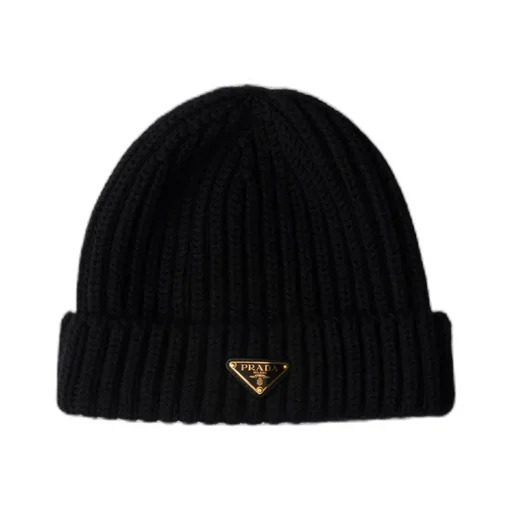 Triangle-Logo Turn-Up Brim Ribbed Beanie
