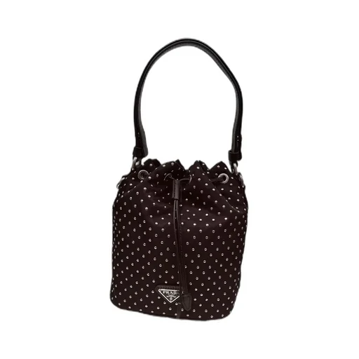Re-Nylon Stud-Embellished Drawstring Bucket Bag