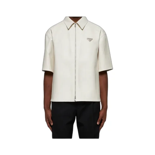 Short-Sleeved Zipped Leather Shirt