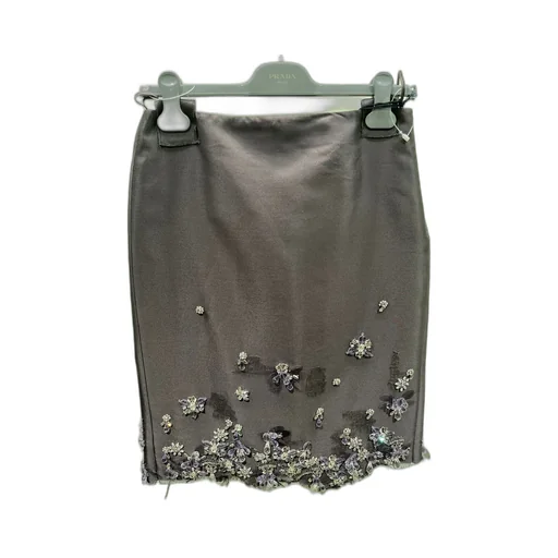 Embellished Raw-Cut Hem Midi Skirt