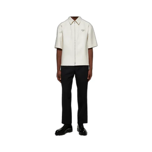 Short-Sleeved Zipped Leather Shirt