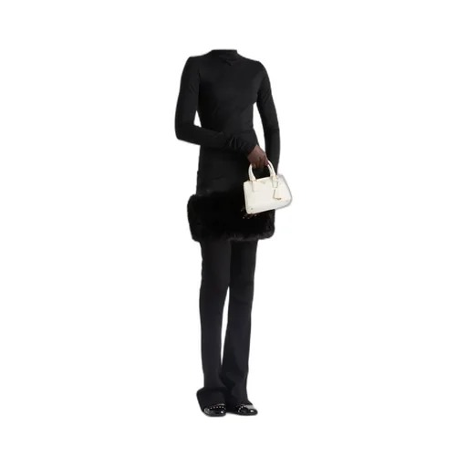 Long-Sleeved Stretched Jersey Dress With Fur Trim