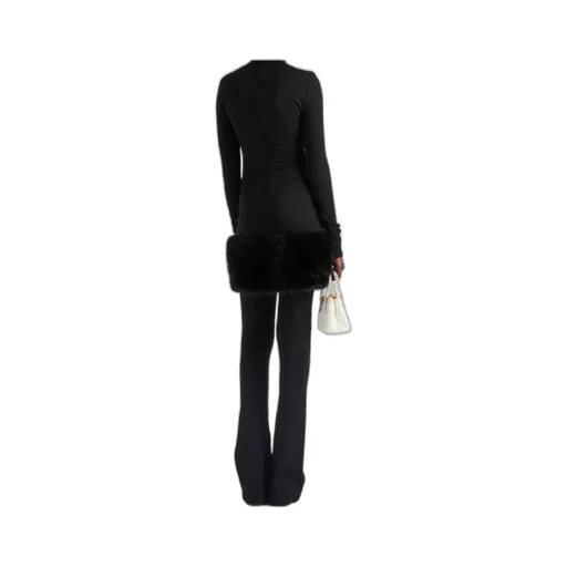 Long-Sleeved Stretched Jersey Dress With Fur Trim
