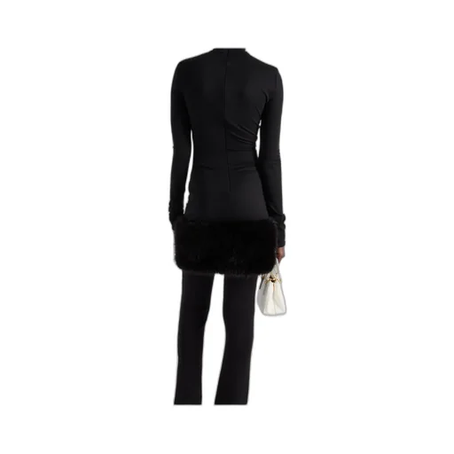 Long-Sleeved Stretched Jersey Dress With Fur Trim