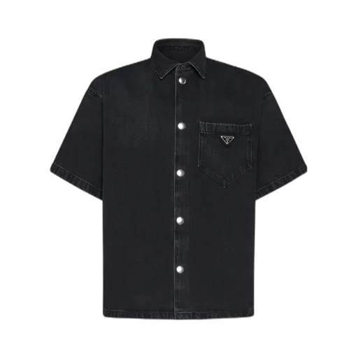 Logo Plaque Short Sleeved Denim Shirt