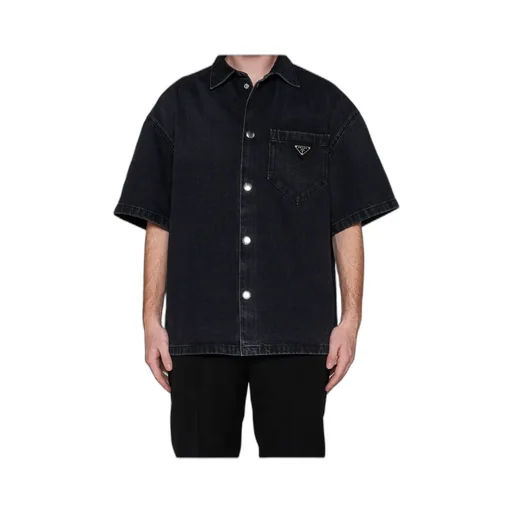 Logo Plaque Short Sleeved Denim Shirt