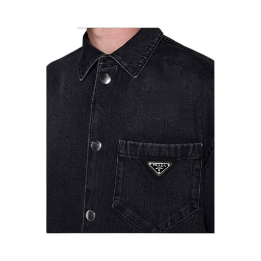 Logo Plaque Short Sleeved Denim Shirt