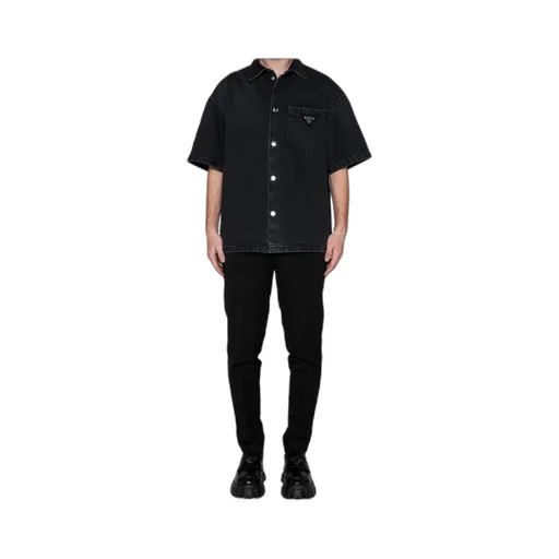 Logo Plaque Short Sleeved Denim Shirt