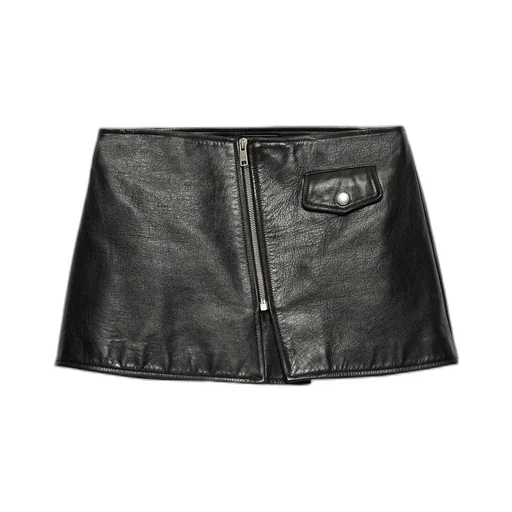 Zip-Up Leather Mini Skirt