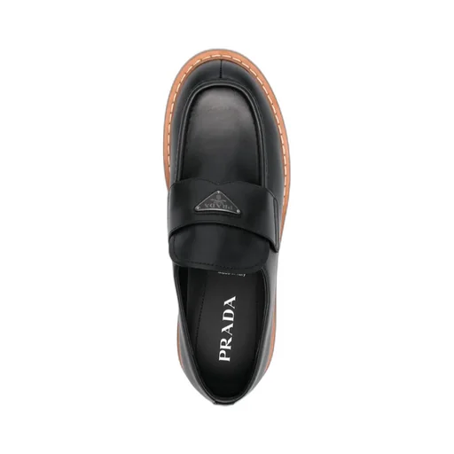Logo Plaque Round Toe Loafers