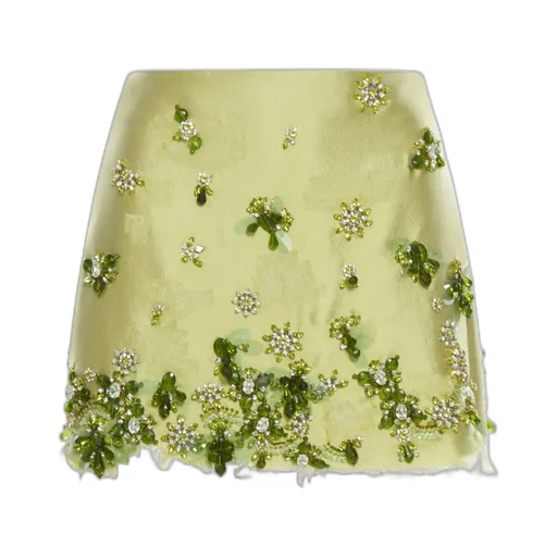 Embellished Raw-Cut Hem Mini Skirt