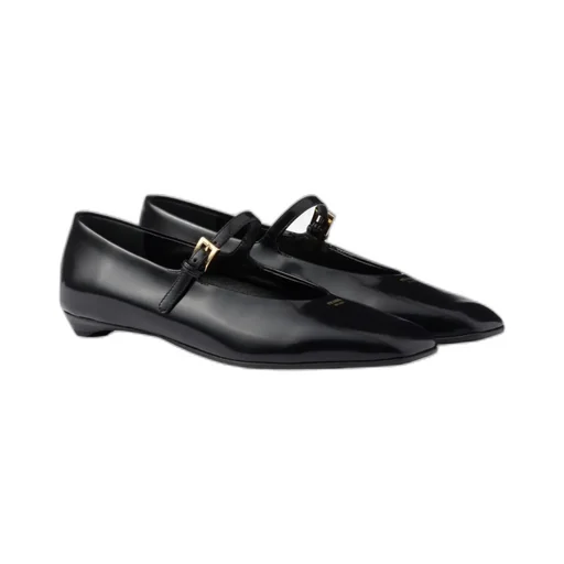Brushed Leather Mary Jane Ballerinas