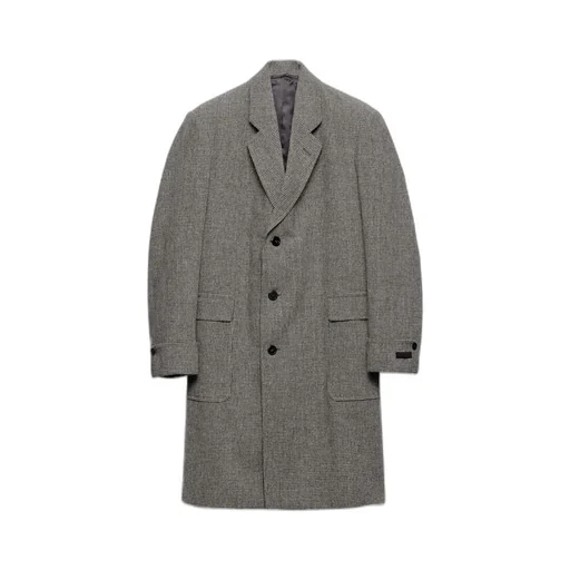 Single-Breasted Houndstooth Check Wool Coat