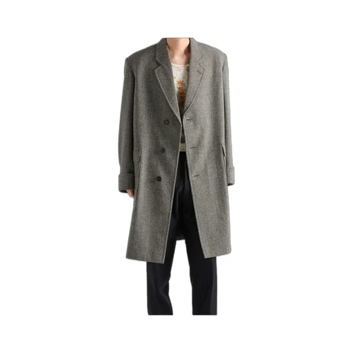 Single-Breasted Houndstooth Check Wool Coat