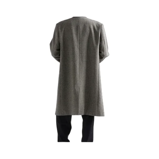 Single-Breasted Houndstooth Check Wool Coat