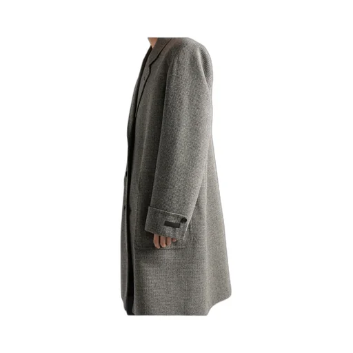 Single-Breasted Houndstooth Check Wool Coat