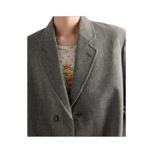 Single-Breasted Houndstooth Check Wool Coat