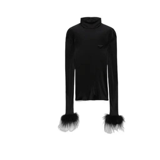 Long-Sleeved Feather-Detailed Top