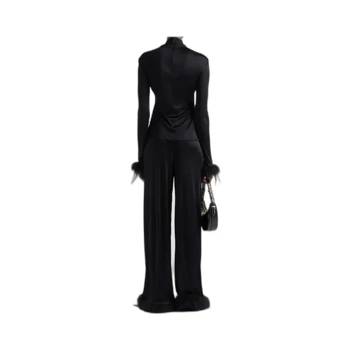 Long-Sleeved Feather-Detailed Top