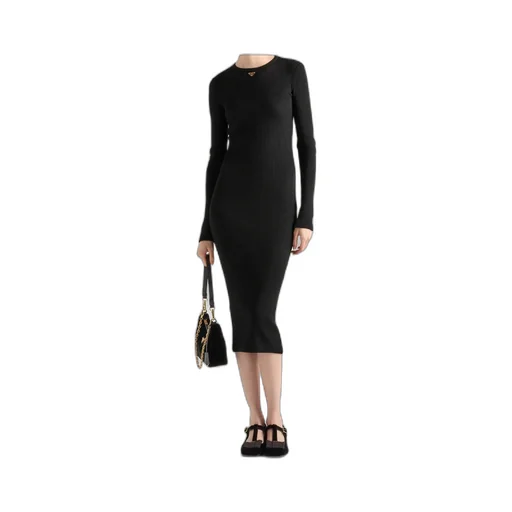 Long-Sleeved Ribbed Midi Dress