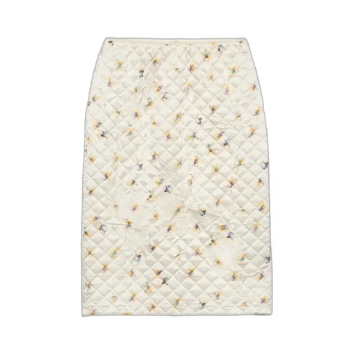 Floral-Print Quilted Satin Skirt