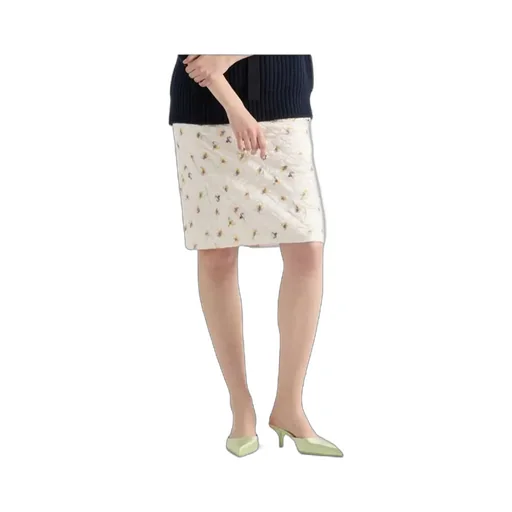 Floral-Print Quilted Satin Skirt
