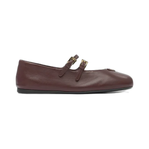 Double-Buckle Leather Ballet Flats