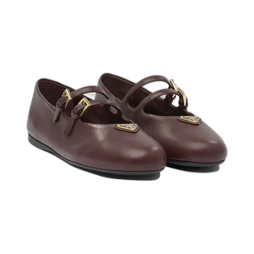Double-Buckle Leather Ballet Flats