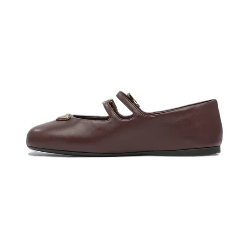 Double-Buckle Leather Ballet Flats
