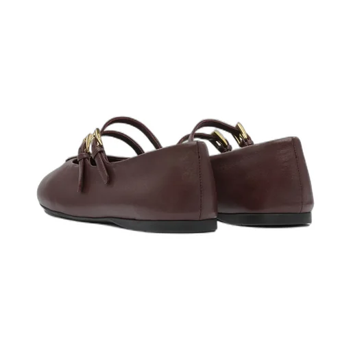 Double-Buckle Leather Ballet Flats