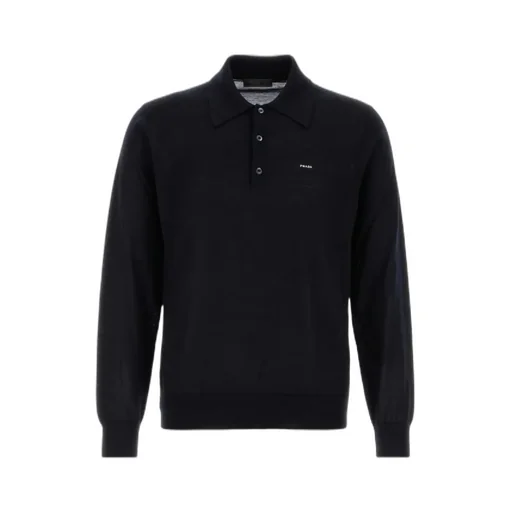 Long-Sleeved Superfine Wool Polo Sweater