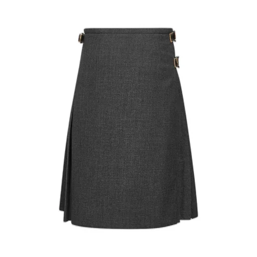 Pleated Leather-Strap Midi Skirt