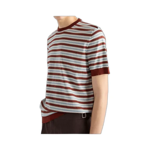 Short-Sleeved Striped Cotton Sweater