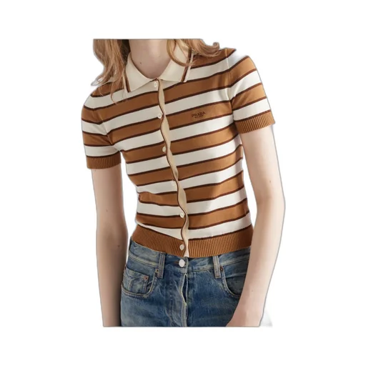 Short-Sleeved Striped Cotton Cardigan