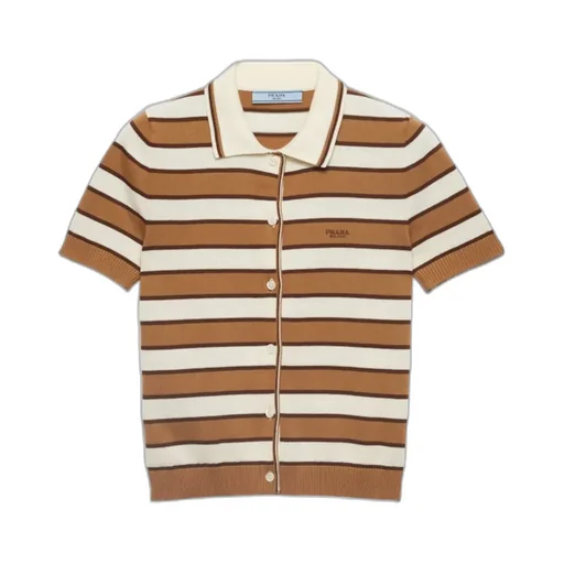 Short-Sleeved Striped Cotton Cardigan