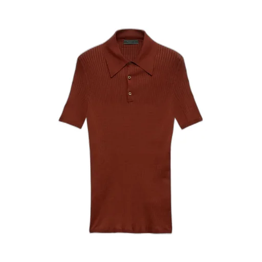 Ribbed Knit Cotton Polo Shirt