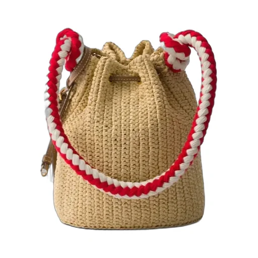 Woven Drawstring Bucket Bag