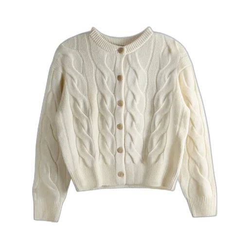 Cable-Knit Crew-Neck Cardigan