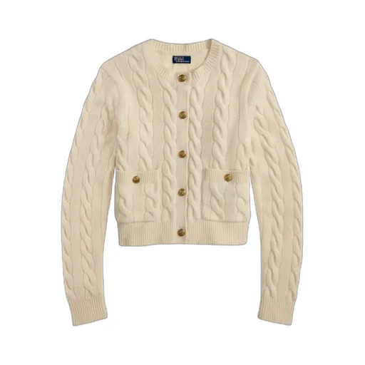 Cable-Knit Crewneck Buttoned Cardigan