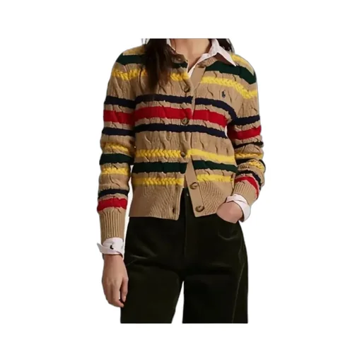 Logo Embroidered Striped Cardigan