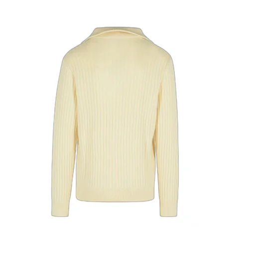 Ribbed High-Neck Half-Zip Sweater