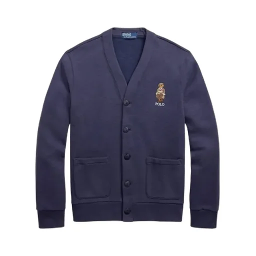 Bear-Embroidered Button Cardigan
