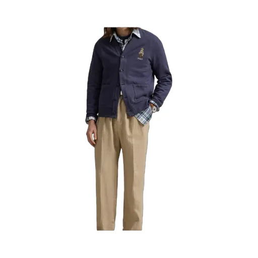 Bear-Embroidered Button Cardigan
