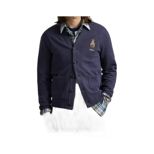 Bear-Embroidered Button Cardigan